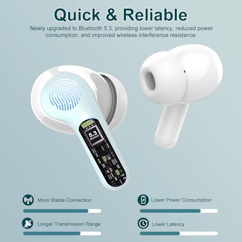 Wireless Earbuds, Bluetooth 5.4 Headphones HiFi Stereo, Bluetooth Earbuds | With ENC Noise Cancelling Mic, IP7 Waterproof in Ear Earphones,48H, LED Display Ear buds for Pad Phones Workout Sports, Azure - color: Azure