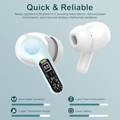 Wireless Earbuds, Bluetooth 5.4 Headphones HiFi Stereo, Bluetooth Earbuds | With ENC Noise Cancelling Mic, IP7 Waterproof in Ear Earphones,48H, LED Display Ear buds for Pad Phones Workout Sports, Azure - color: Azure