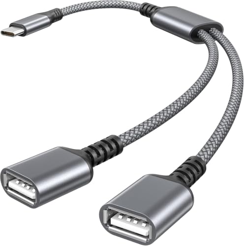 Basesailor USB C Male to Dual USB Female Cable Adapter 3.3FT,OTG Adapter - color: Gray, size: 3.3FT(1M), style: 1 in 2 out