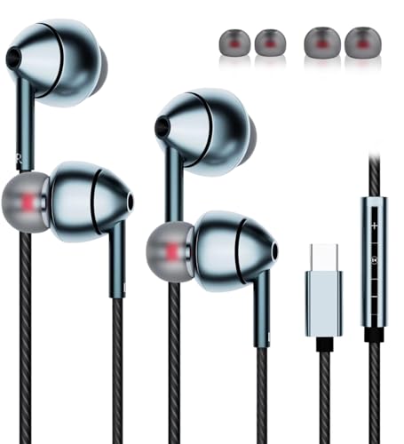 USB-C Wired Earbuds with Microphone, Volume Control, Noise Canceling, Compatible with Samsung Galaxy S24 S23 S22, iPhone 15, Pixel Phones (2Pack-Gray) - color: 2Pack-Gray