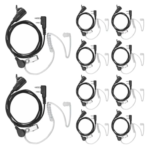 Covert Acoustic Tube Walkie Talkie Earpiece with MIC | Compatible with Baofeng uv82,Retevis RT22,Kenwood Pxton PX-888S Two Way Radio (10 Pack)