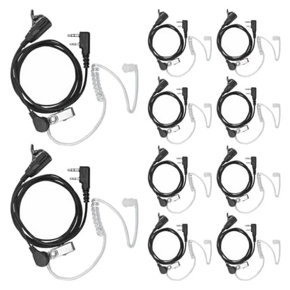 Covert Acoustic Tube Walkie Talkie Earpiece with MIC | Compatible with Baofeng uv82,Retevis RT22,Kenwood Pxton PX-888S Two Way Radio (10 Pack)