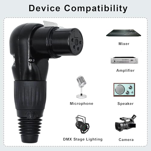 Adjustable Angle 4-Pin XLR Cable Connector 90 Degree Right Angle XLR 4 Pin Female Plug Connectors Mic Cable Plug Audio Adapter for Microphone,Mixers,Black