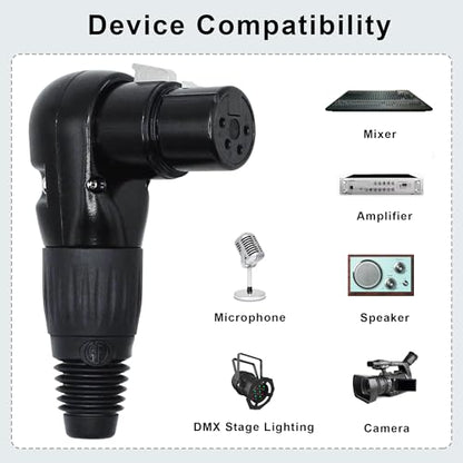 Adjustable Angle 4-Pin XLR Cable Connector 90 Degree Right Angle XLR 4 Pin Female Plug Connectors Mic Cable Plug Audio Adapter for Microphone,Mixers,Black