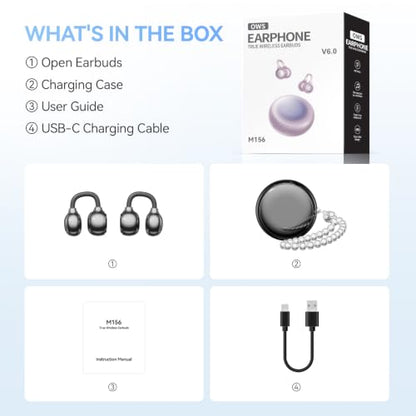 Open Ear Clip On Earbuds Wireless Headphones with Mirror(Black) - color: Black