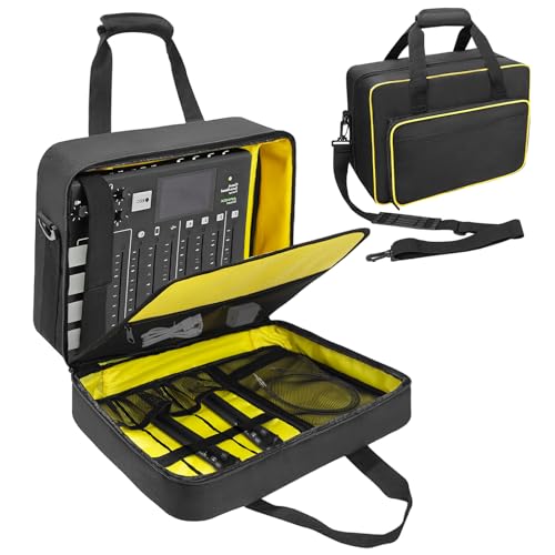 Audio Mixer Case 0.4 Inch Padded DJ Mixer Bag Travel Padded Case for Audio Mixers, DJ Controllers & Equipment Compatible with RODECaster Pro,RODECaster Pro II,TC-Helicon GoXLR (16.5''Lx12.2''Wx7.5''H) - color: Mixer Bag(Black&Yellow)