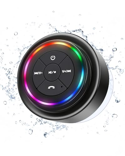 PEDVSTY Shower Speaker Bluetooth Waterproof, Mini Speaker with LED Lights | Wireless Speaker with Suction Cup, Floating, Crystal Sound, for Bathroom Travel Beach Pool, Ideal Electronic Gifts