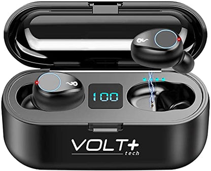 Wireless V5.3 Bluetooth Earbuds Compatible with Apple iPhone 16/16E/16 Pro/16 Pro Max/16 Plus 2,000Mah PowerBank LED 8D Bass Mic IPX7 Waterproof/Sweatproof - color: BLACK + POWERBANK