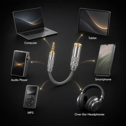 3.5mm Male to 4.4mm Female Headphone Adapter Cable, HiFi Converter for Headphone Amps Female Cord Converter Connector Gold-Plated Copper, 0.5ft