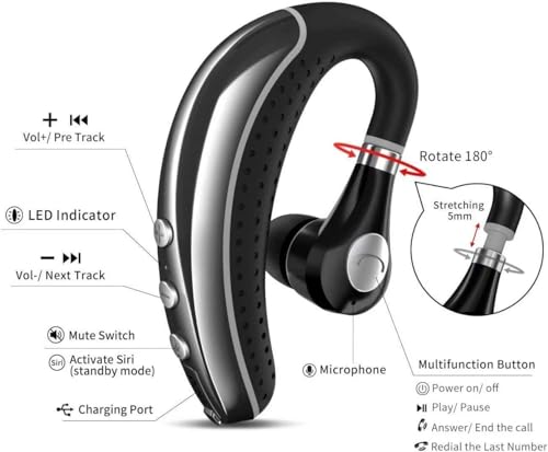 Bluetooth Headset V5.0 Wireless Bluetooth Earpiece with Noise Canceling Mic for Cell Phone Ultralight Business Earphone for Driving/Trucker/Office Earbus for Android/iPhone/Smartphone-Grey - color: Grey