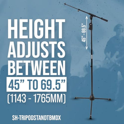 Shure by Gator Deluxe Tripod Mic Stand with Telescoping Boom and Pistol Grip One-Handed Clutch; (SH-TRIPODSTANDTBMDX) - style: Deluxe Clutch + Boom