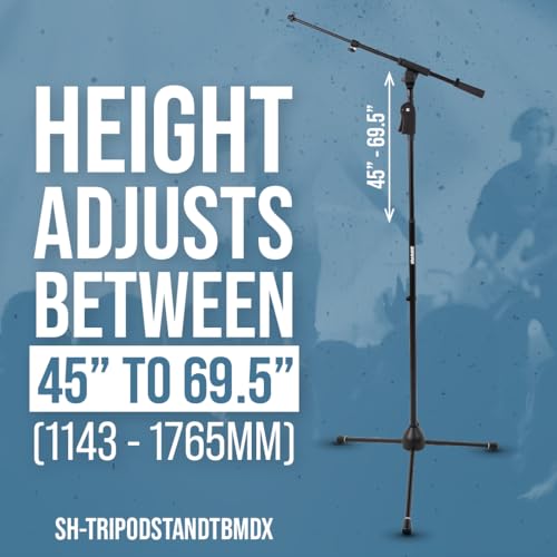 Shure by Gator Deluxe Tripod Mic Stand with Telescoping Boom and Pistol Grip One-Handed Clutch; (SH-TRIPODSTANDTBMDX) - style: Deluxe Clutch + Boom