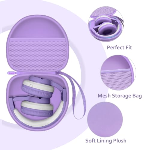 Kids Headphones Case for Tonies/iClever Etc Headphone,Cat Purple,Case Only | for iClever BTH12 HS19 BTH20 BTH22 BTH26/Candy Bila/Acer/JBL Junior 320/MIDOLA/JoySpark/ADOOPE Etc Girls Boy Kid Headphone - color: Cat Purple