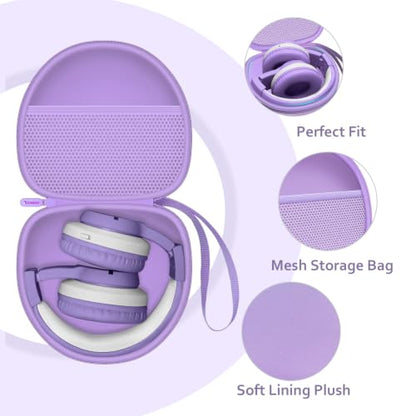 Kids Headphones Case for Tonies/iClever Etc Headphone,Cat Purple,Case Only | for iClever BTH12 HS19 BTH20 BTH22 BTH26/Candy Bila/Acer/JBL Junior 320/MIDOLA/JoySpark/ADOOPE Etc Girls Boy Kid Headphone - color: Cat Purple