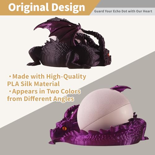 Fly Dragon Holder for Echo Dot 4th/5th Gen, 3D Printed Echo Dot Cover, 5 Color Eye Sets, Originally Designed Echo Dot Stand, Unique Echo Dot Case (Black Purple) - color: Black Purple