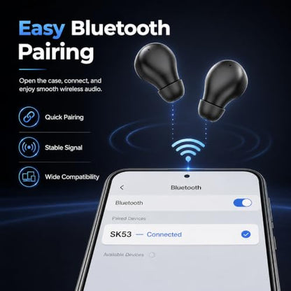 Ultra-Smallest Invisible Earbuds, Discreet Mini Wireless Headphones, Hidden Bluetooth Buds for Small Ears & Sleeping, Compact Sleep Headphones for Side Sleepers, Long Standby - color: Black