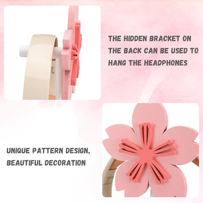 Yookeer Cute Headphone Stand Decorative Sakura Headphone Stand Cute Pink Flower Wood Desk Decor for Gamer Room Office Desk Gaming Gifts for Girlfriend Office Worker