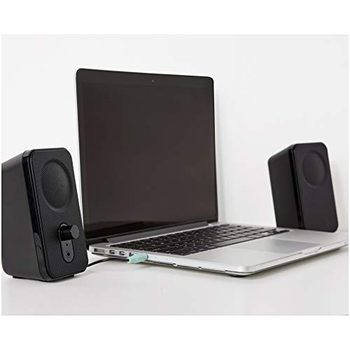 Amazon Basics AC-Powered Computer Speakers for Desktop or Laptop PC with Volume Control,Headphone Jack,Black (US Version),(Pack of 8) - size: 8-Pack, style: AC
