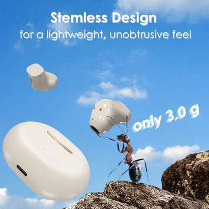 TINGER Mini Semi-in-Ear Bluetooth 5.4 Earbuds- 20H Battery Life Wireless Headphones, Ultra-Compact Design with Clear Calls, Sweatproof for Running/Gym/Travel（Beige） - color: Beige