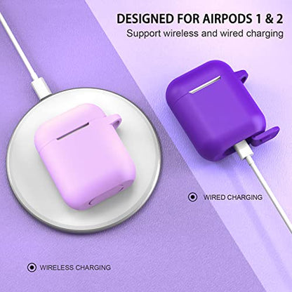 Compatible with AirPods Case Cover, Full Protective Silicone Skin Dust-Proof Designed for Apple AirPods 1st 2nd Generation with Keychain, Front LED Visible, Purple - color: C-Purple
