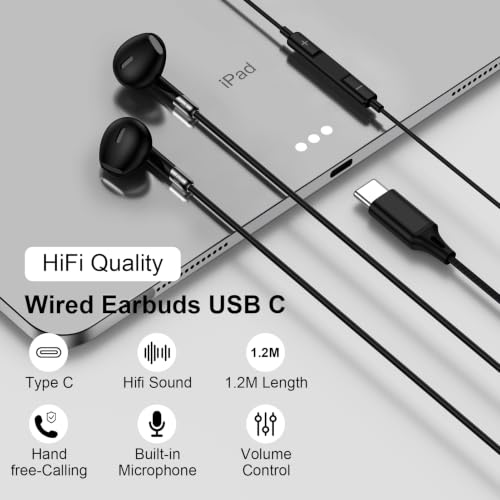 Google Pixel Wired Earbuds Earphones for Pixel 10a 10 10 Pro Fold 9a 9 8 7 | USB C Headphones Ear Buds Wired for iPhone 17e 17 Pro Max 17 Pro 17 Air 16e 16 Pro Max 16 Plus 16 15 14 with Microphone - color: Black