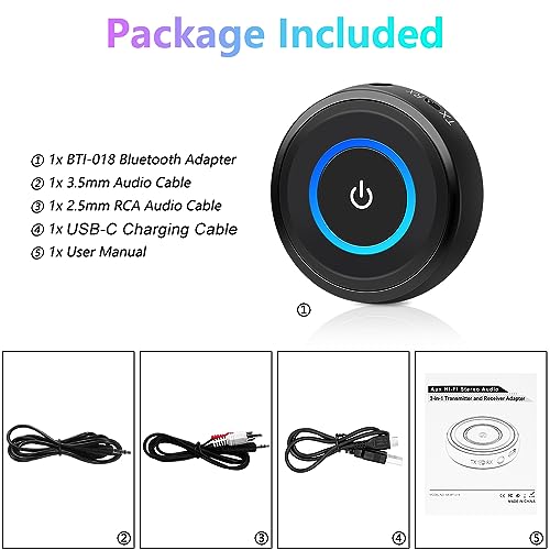 Golvery Bluetooth V5.3 Transmitter Receiver for TV to 2 Wireless Headphones | aptX Low Latency/FaseStream Audio, 2-in-1 3.5mm AUX RCA Bluetooth Receiver Adapter for Home Stereo Airplane Boat Gym 16 Hours
