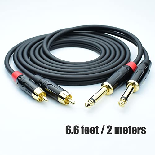 Dual 1/4 to Dual RCA Cable 3.3FT, 24AWG OFC Shielded Noiseless 6.35mm TS Male to RCA Interconnect Audio Cord, Gold-Plated Split Stereo Patch Cable for Mixer, Audio Interface, Studio Monitors