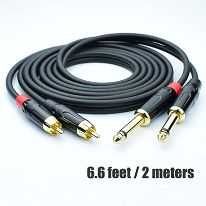 Dual 1/4 to Dual RCA Cable 3.3FT, 24AWG OFC Shielded Noiseless 6.35mm TS Male to RCA Interconnect Audio Cord, Gold-Plated Split Stereo Patch Cable for Mixer, Audio Interface, Studio Monitors