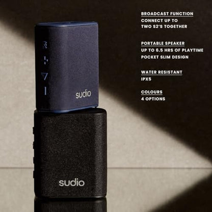 Sudio S2 Bluetooth Speaker with Loud Sound and Deeper Bass Long Playtime IPX5 Waterproof Bluetooth 5.3 TWS Pairing Portable Wireless Compact Speaker for Home, Outdoor