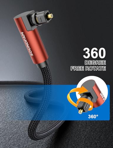 90° Optical Audio Cable 3ft with 360° Swivel Right Angle Toslink Connector | Compatible with Soundbar, TV, PS5, Xbox, Home Theater for Lossless Audio - size: 3.3 ft, style: 90 Degree Optical Cable
