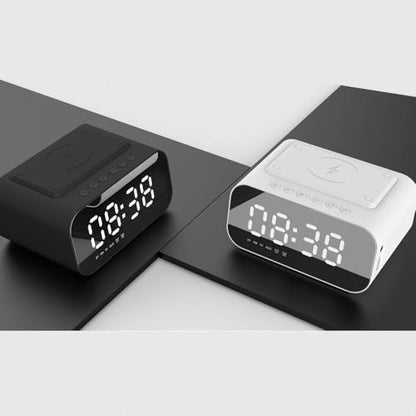 IHAO 7in1 Multifunctional Digital Alarm Clock with 15W Fast Wireless Charger Bluetooth Speaker LED Display Clock FM Radio TF Card, AUX Input, USB Port Dual Alarm for Bedroom and Office-BT510 White - color: 5in1 Wireless Charger Alarm Clock Bt510 White