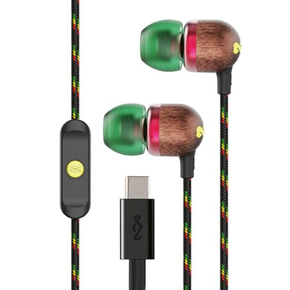 House of Marley Smile Jamaica USB-C Wired Earbuds with Microphone, in-Ear Headphones, 9.2mm Driver, Tangle-Resistant Cable, Plug-and-Play Earphones for Smartphones, Tablets & Laptops (Rasta) - color: Rasta