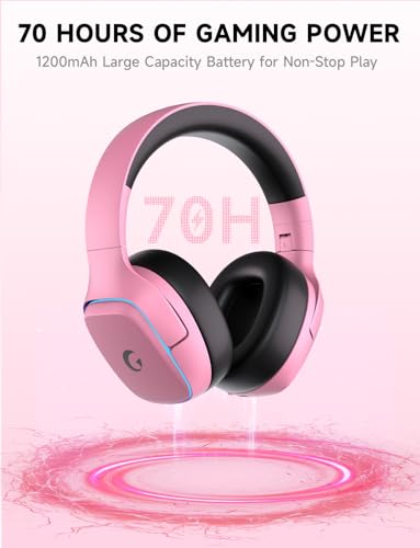 Gvyugke 2.4GHz Wireless Gaming Headsets for PS5, PS4, PC, Switch, BlushPink | Bluetooth 5.3 Gaming Headphones with Noise Canceling Mic, 7.1 Surround Sound, 70H Battery, Blue Lighting - color: Blush Pink