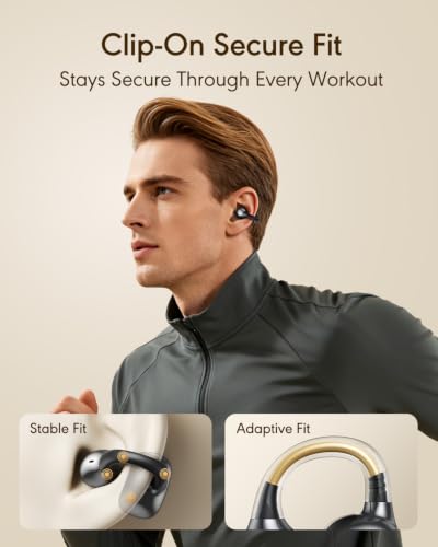 Open Ear Earbuds, Clip-On Wireless Headphones, Lightweight Secure Fit, 14mm Drivers Powerful Sound, 40H Playtime, Sweatproof Bluetooth 6.0 Glasses Friendly for Sports Running Workout Gift(Black)