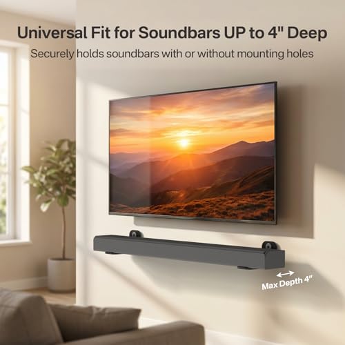 notiela Universal Soundbar Wall Mount Bracket for Soundbars Up to 4" Deep, Heavy Duty Metal Sound Bar Shelf Under TV Holds Up to 20 lbs Easy to Install - style: Standard Mount