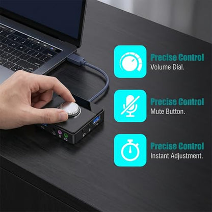 USB Sound Card, External Stereo Sound Card with Volume Control, USB to 3.5mm Jack Audio Adapter for PC, Laptop, Desktop, Headset, Switch and More
