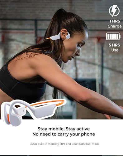 Atopskins Swimming Waterproof Bone Conduction Headphones Bluetooth 5.3 lPX8 Underwater Waterproof Headphones for Swimming with 32GB MP3 Player Built in Earbuds for Sport Running Cycling Gym (White)