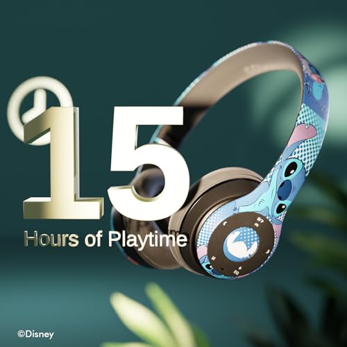 iJoy Disney Lilo & Stitch Expressions Bluetooth Over-Ear Headphones, Wireless Foldable Headset with Built-in Microphone - Stitch Expressions Design, for Adults and Kids - color: Stitch Expressions