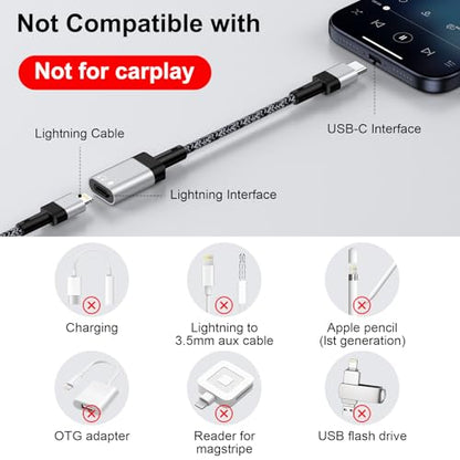 USB C to Lightning Headphone Audio Adapter for iPhone 17e 17 Air Pro Max Air 16e 16 15 Pro Max Plus,iPad,MacBook, USB C Male to Lightning Female Earbuds Audio Adapter Earphone Converter (NO CHARGE) - color: Gray