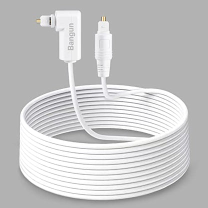 65 feet White Optical Audio Cable, Slim 90 Degree Digital Audio S/PDIF Toslink Cord, Right Angle Fiber Optic Audio Cable for Sound Bar/TV/PS4/Xbox/Home Theater - size: 65ft
