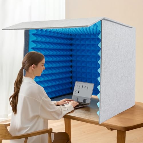 Portable Vocal Recording Booth,Desktop Soundproof Cover with 50mm Thick Sound Absorbing Sponge,3-Sided Foldable Vocal Isolation Shield for Home Recording,Podcast,Live Stream