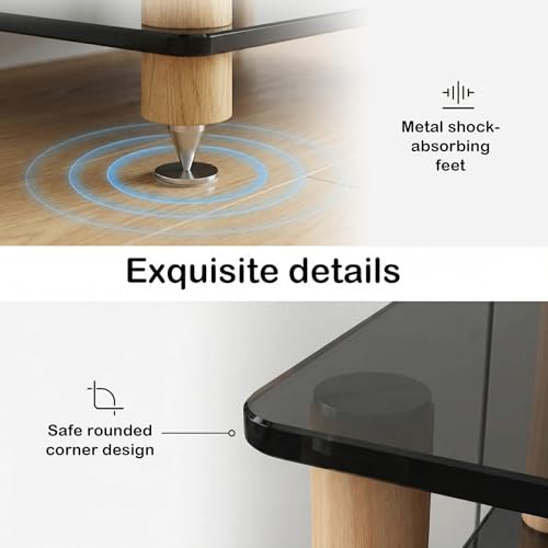 Audio Component Rack, Stereo Rack with 8mm Tempered Glass Shelves, Solid Wood Columns & Anti-Vibration Metal Feet for Power Amplifier, Stereo Receiver, Turntable & AV Equipment(Black,1 Tier) - color: Black, size: 1 Tier