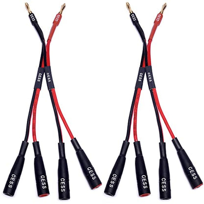 CNCESS Dual Banana Plugs Splitter, 2 Male to 4 Female | Banana Jack Adapter, 2-Channel Power Supply Splitter Cable, 14 AWG Soft Silicone, Tinned Copper Wire