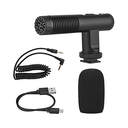 Portable Stereo Microphone Video Recording Mic 3.5mm TRS Plug | Built-in Rechargeable Battery for DSLR Cameras Camcorder