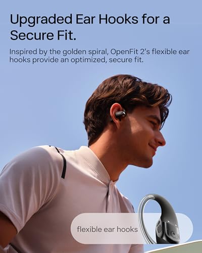 SHOKZ OpenFit 2 Open-Ear Headphones, True Wireless Bluetooth Earphones with Microphone, Black (Renewed) - color: Black