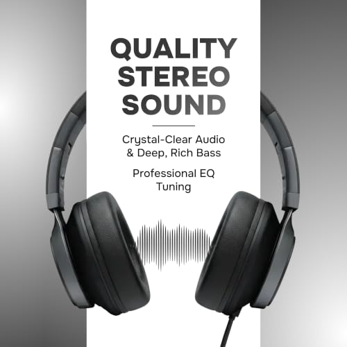 Artix Over Ear Headphones Wired with Mic, Corded Head Phones (3.5mm Jack) - color: Onyx Black