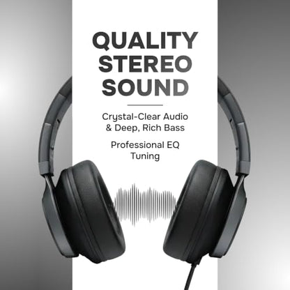 Artix Over Ear Headphones Wired with Mic, Corded Head Phones (3.5mm Jack) - color: Onyx Black