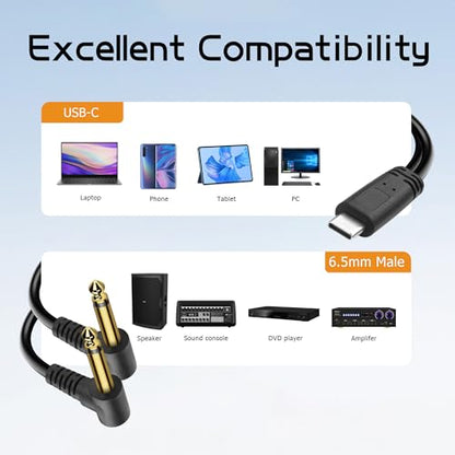 YACSEJAO USB C to 6.35mm TS Audio Cable,1m USB Type C Male to Dual 6.35mm Mono Male 1/4 inch Stereo Splitter Cable for Phone,Laptop,Amplifier,Mixer (Right Angle) - style: Right Angle