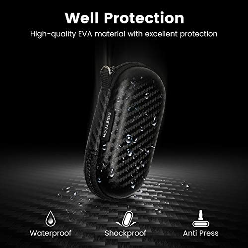 Earbud Case, RISETECH Earphone Carrying Case Holder EVA Headphone Storage Bag Small Zipper Pouch Compatible for EarPods, AirPods, Beats Flex, Urbeats3, Bose Wireless Earbuds -with Carabiner - color: Carbon black