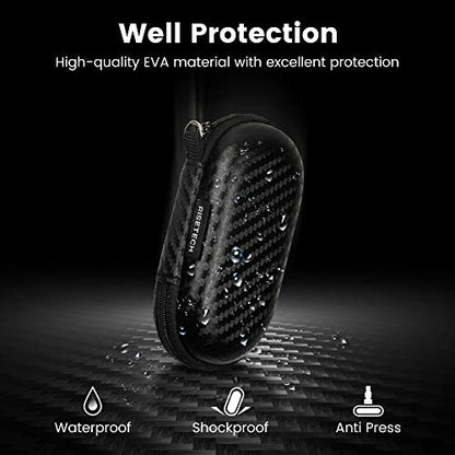 Earbud Case, RISETECH Earphone Carrying Case Holder EVA Headphone Storage Bag Small Zipper Pouch Compatible for EarPods, AirPods, Beats Flex, Urbeats3, Bose Wireless Earbuds -with Carabiner - color: Carbon black